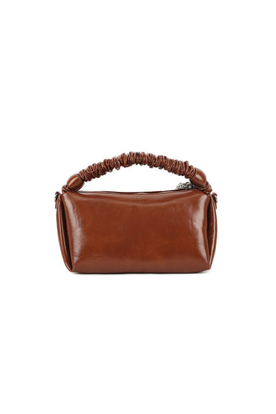 Brown Ruched Top Handle Bag
