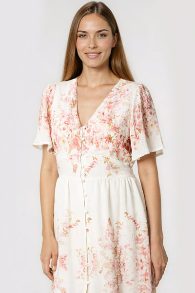 Pink Blossom  Button Through Cotton Maxi Dress