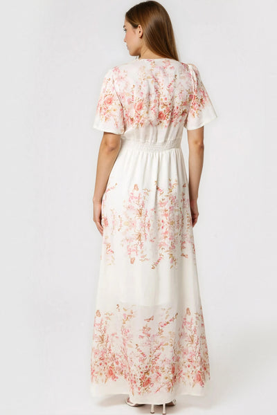 Pink Blossom  Button Through Cotton Maxi Dress