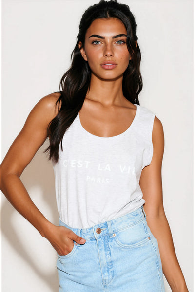 Silver Grey C'est La Vie Cotton Vest Top