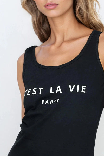 Black C'est La Vie Cotton Vest Top