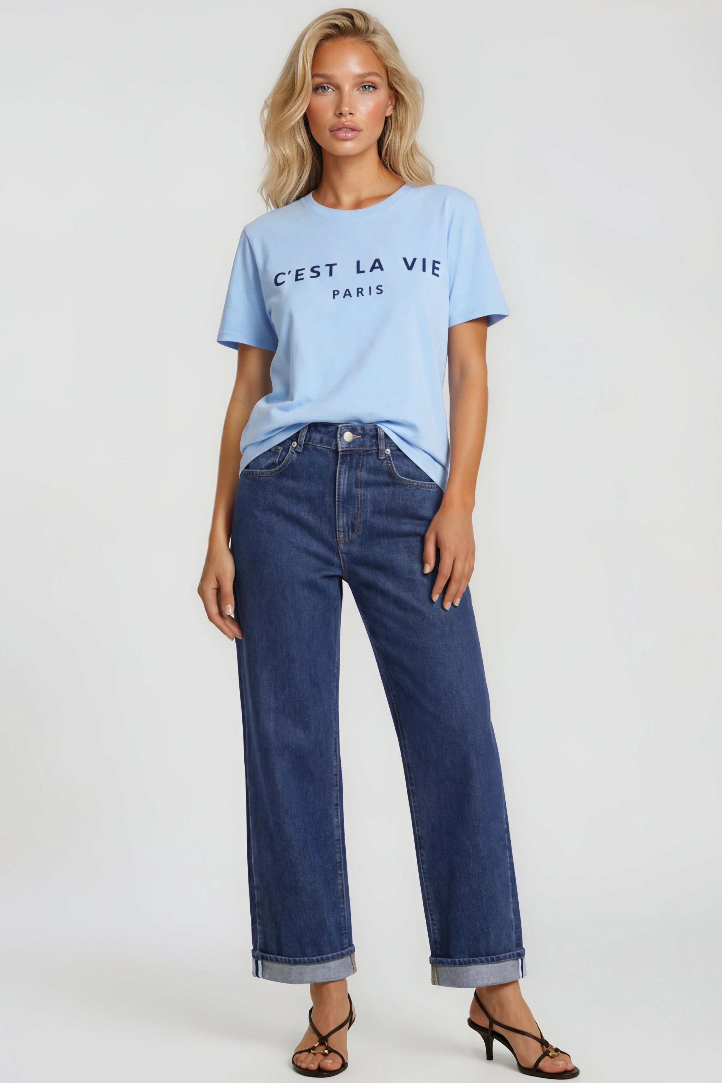 Light Blue C'est La Vie Short Sleeve Regular Fit T Shirt