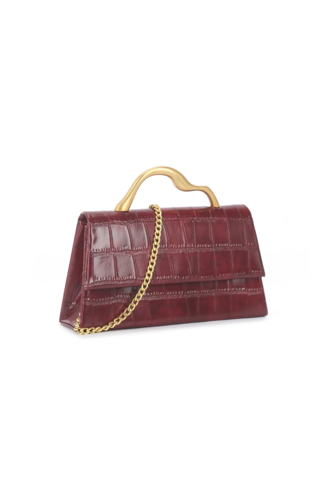 Cherry Red Croc Faux Leather Top Handle Bag