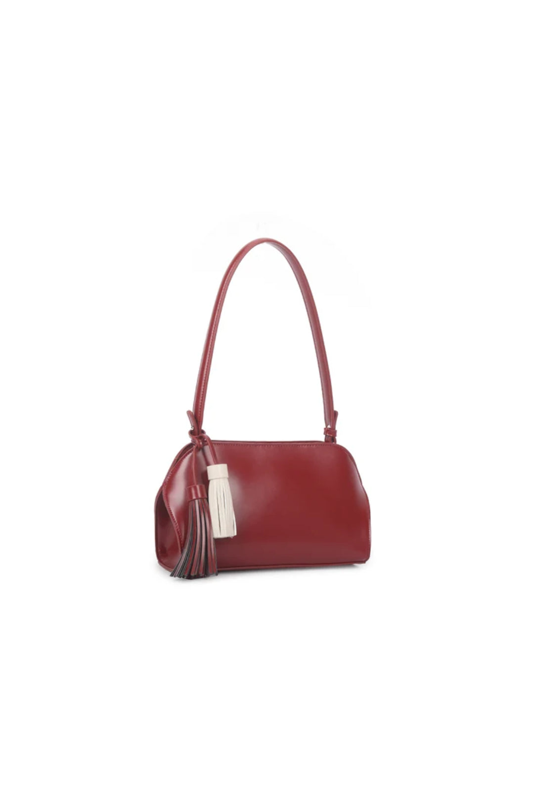Cherry Red Faux Leather Shoulder Bag with Tassel Charms