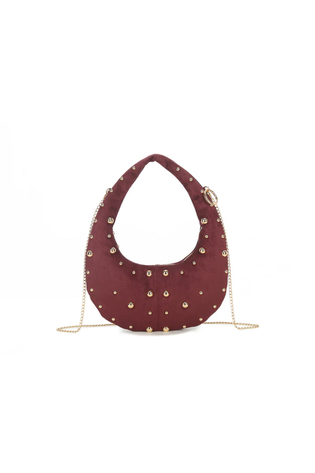Cherry Red Oval Studded Shoulder Bag