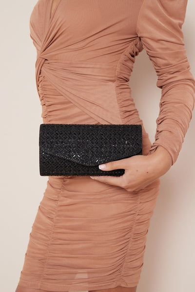 Black Diamante Evening Clutch Bag