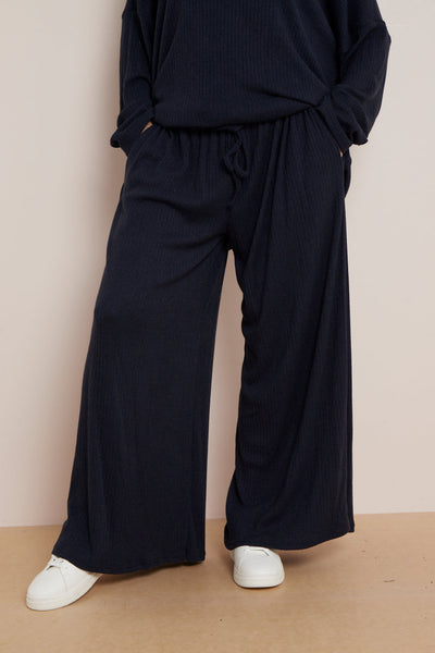 Navy Ribbed Knit Loungewear Set