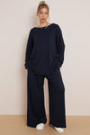 Navy Ribbed Knit Loungewear Set