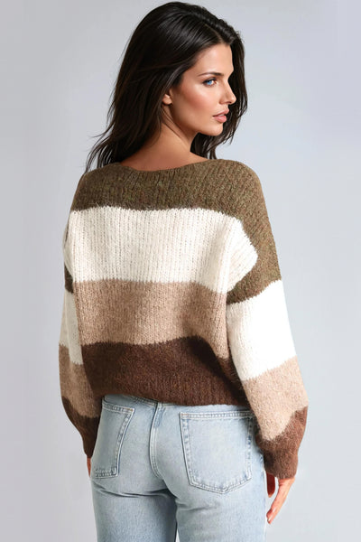 Khaki Wool Blend Colour Block Knitted Jumper