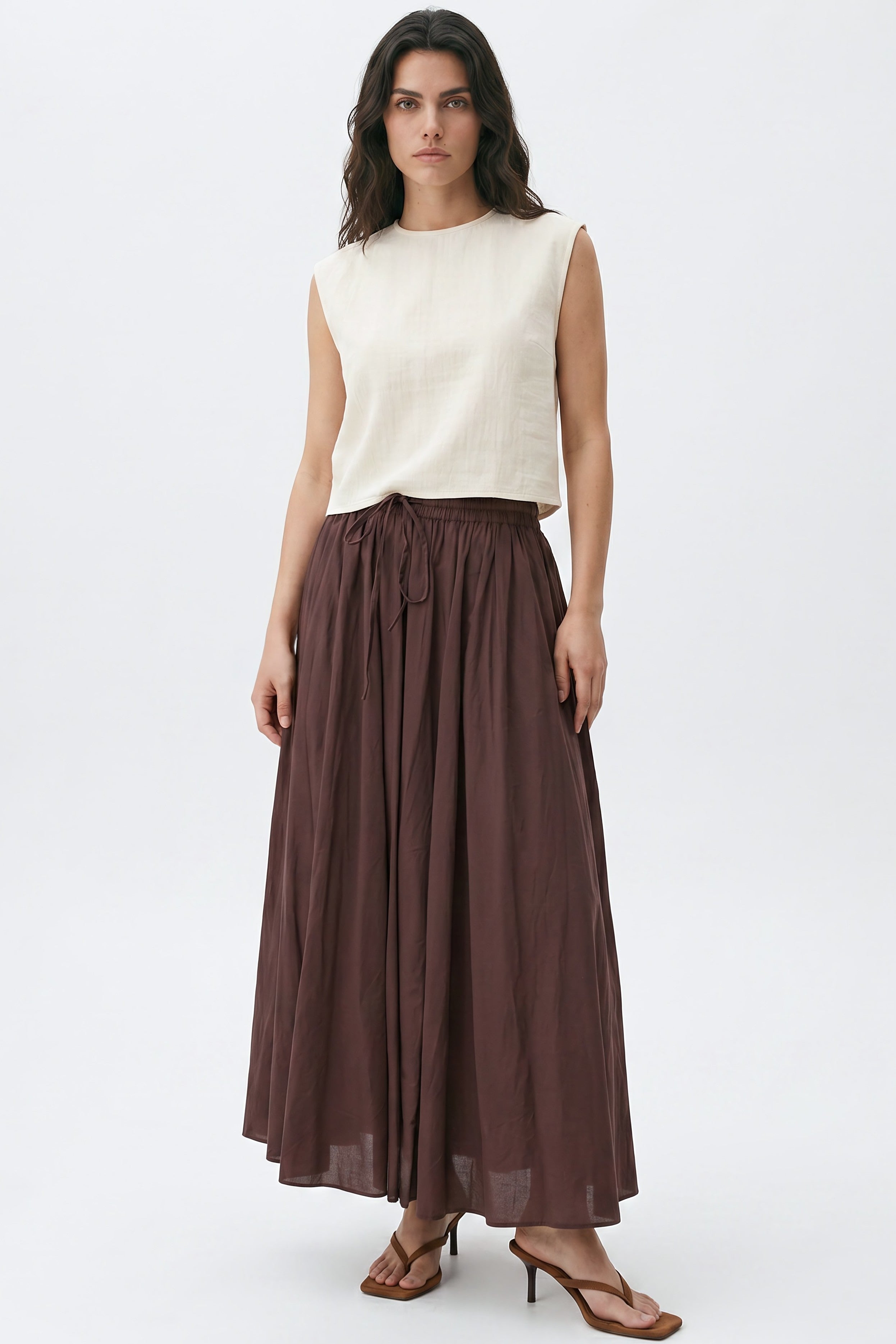 Brown Cotton Maxi Skirt