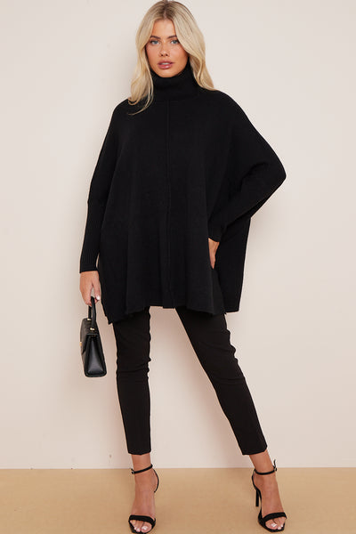 Black Cowl Neck Poncho Jumper