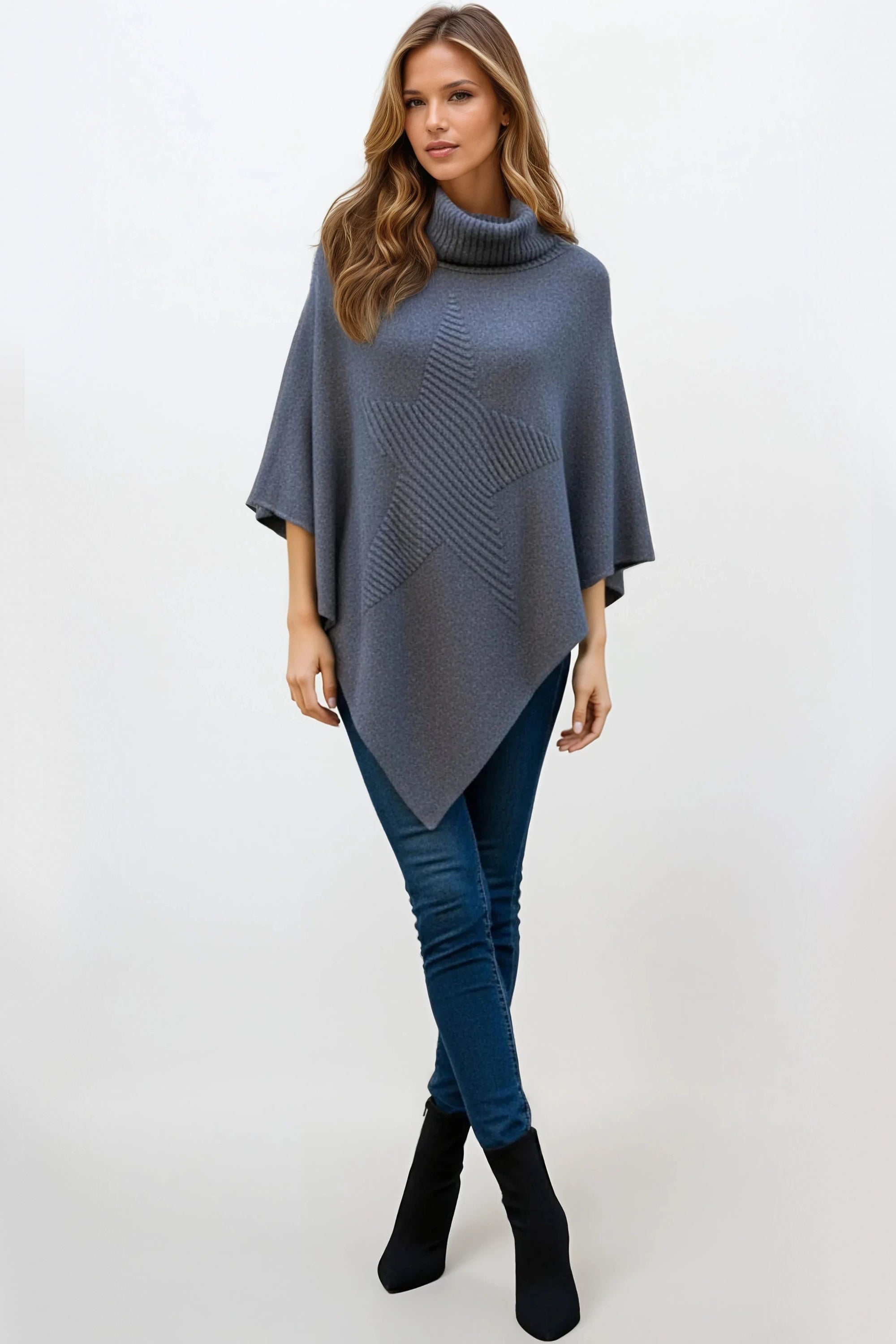 Denim Blue Cowl Neck Poncho