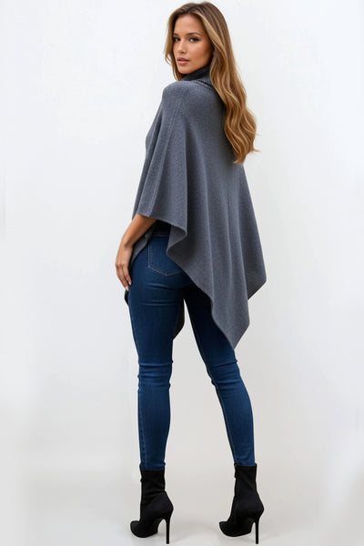 Denim Blue Cowl Neck Poncho