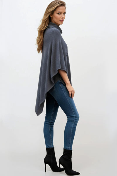 Denim Blue Cowl Neck Poncho