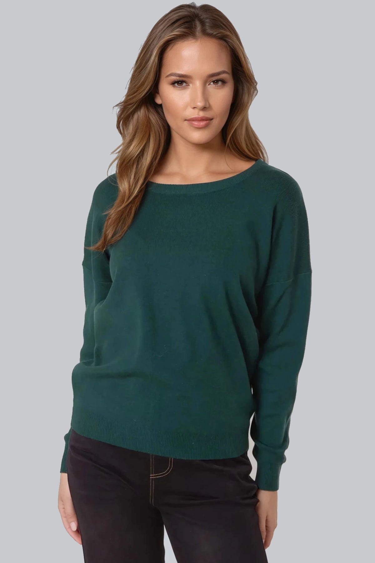 Green Crew Neck Fine Knit Jumper