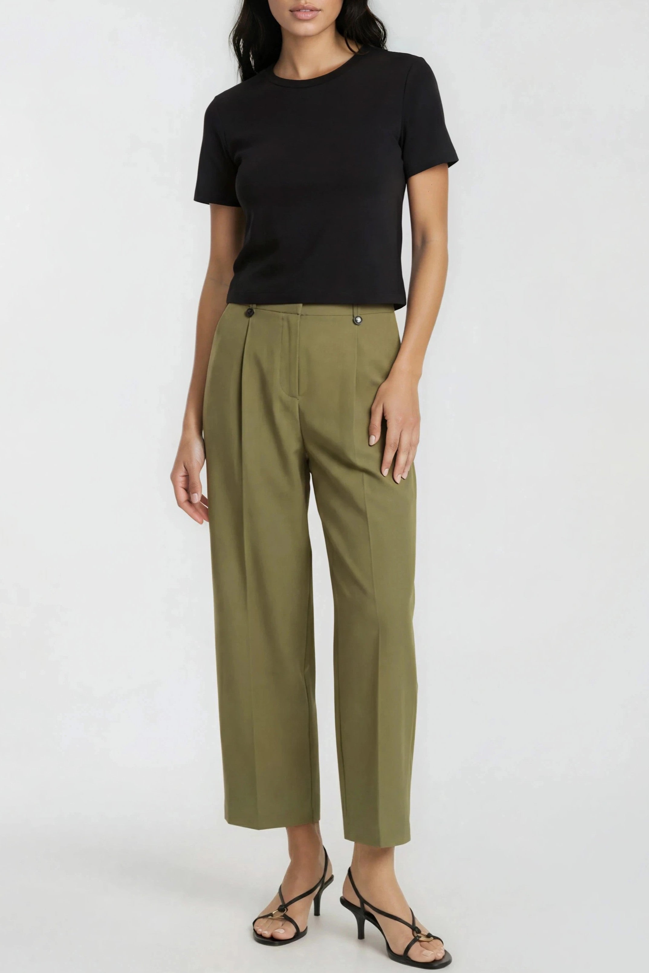 Black Cropped Cotton T-Shirt