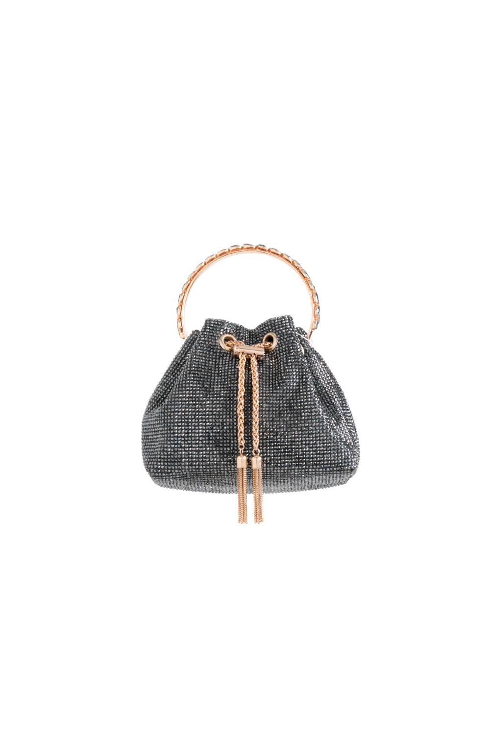 Black Crystal Mesh Top Handle Evening Bag