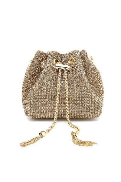 Gold Crystal Mesh Top Handle Evening Bag