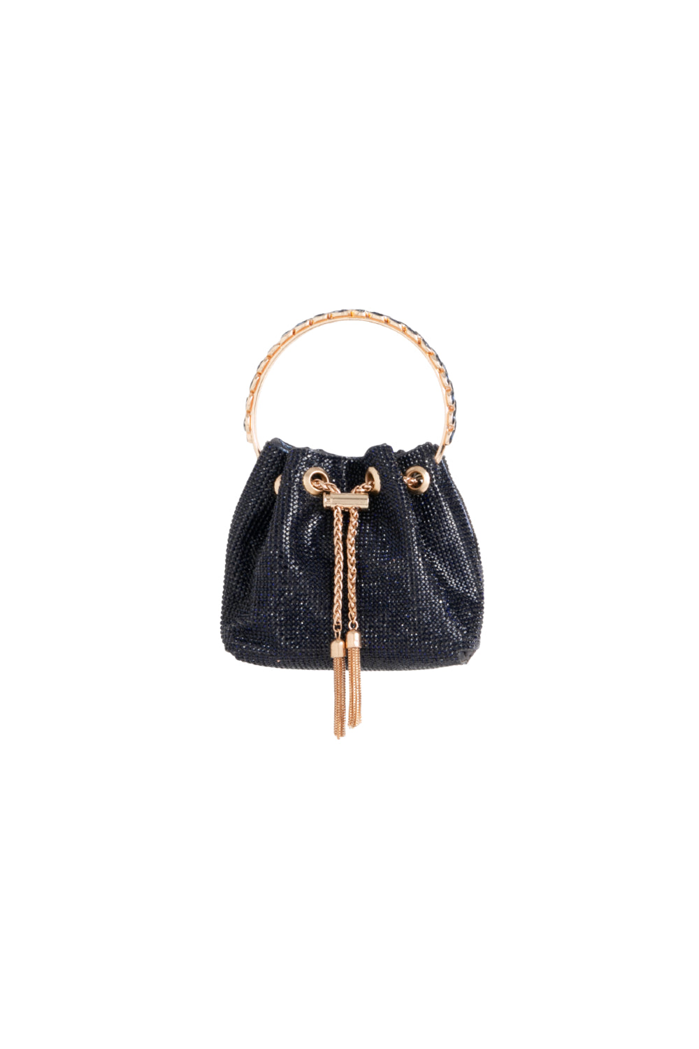 Navy Crystal Mesh Top Handle Evening Bag