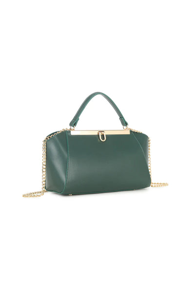 Dark Green Handbag With Detachable Chain