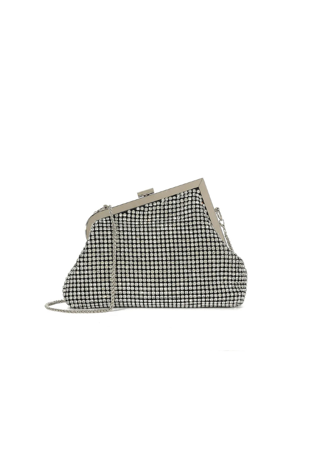 Silver Diamante Asymmetric Evening Bag