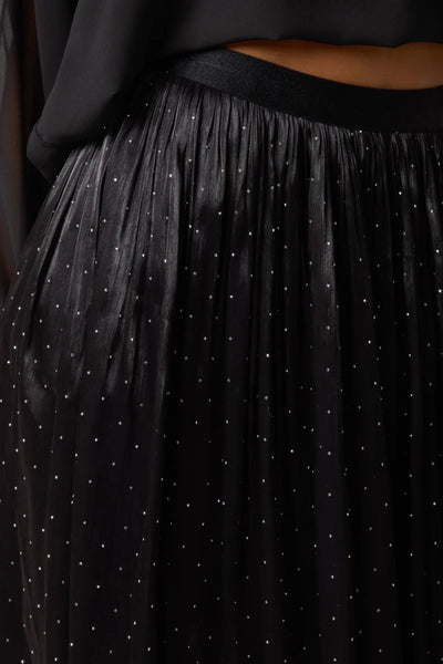 Black Diamante Embellished Pleated Midi Skirt
