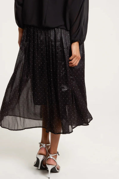 Black Diamante Embellished Pleated Midi Skirt