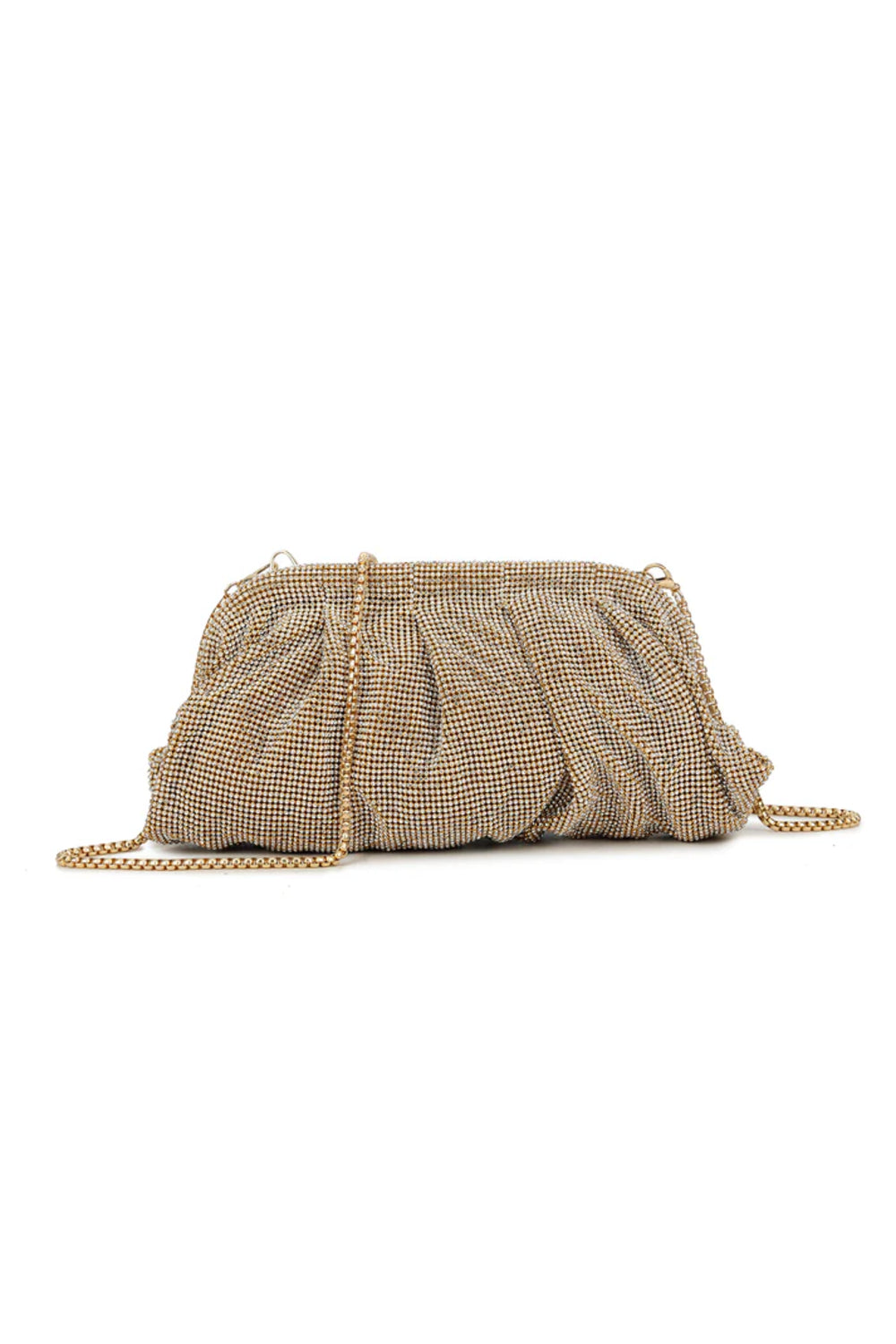 Gold Diamante Ruched Evening Bag