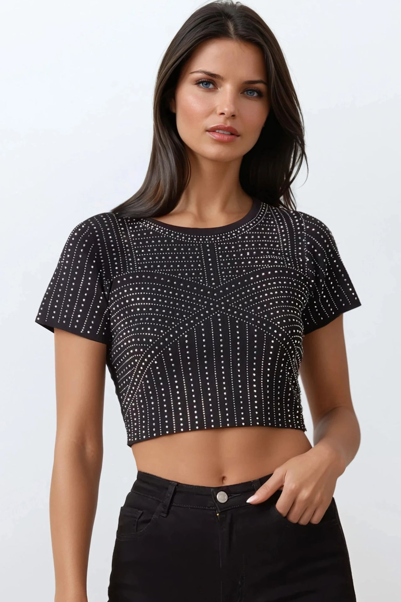 Black Embellished Crop Top