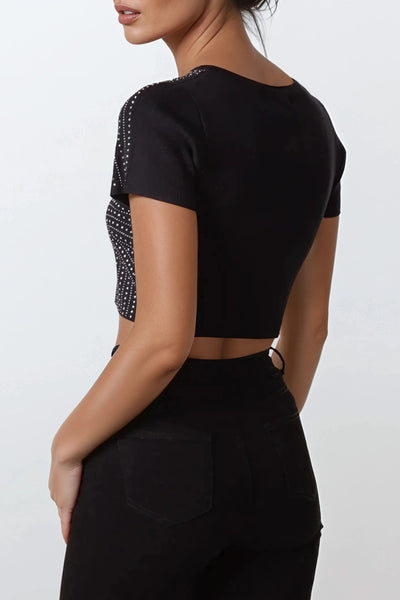 Black Embellished Crop Top