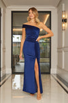 Dionne Blue Velvet One Shoulder Dress