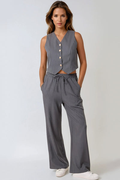Charcoal Pinstripe Wide Leg Trousers