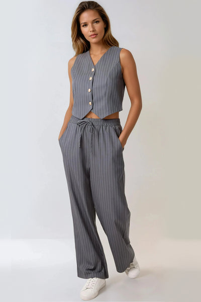 Charcoal Pinstripe Wide Leg Trousers