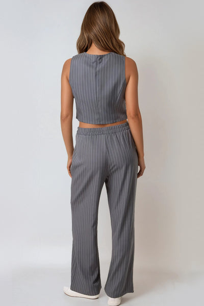 Charcoal Pinstripe Wide Leg Trousers