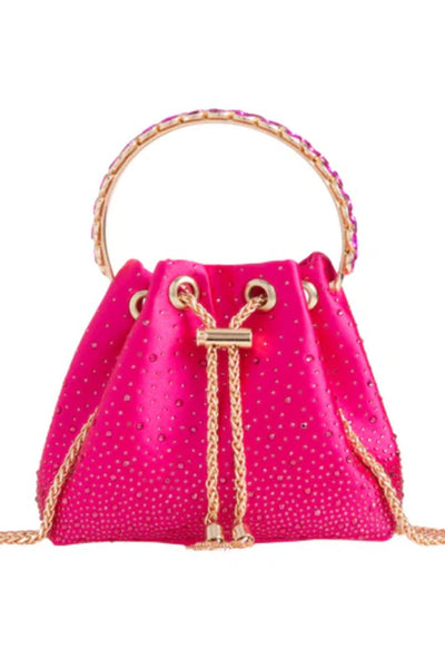 Fuchsia Embellished Top Handle Evening Bag