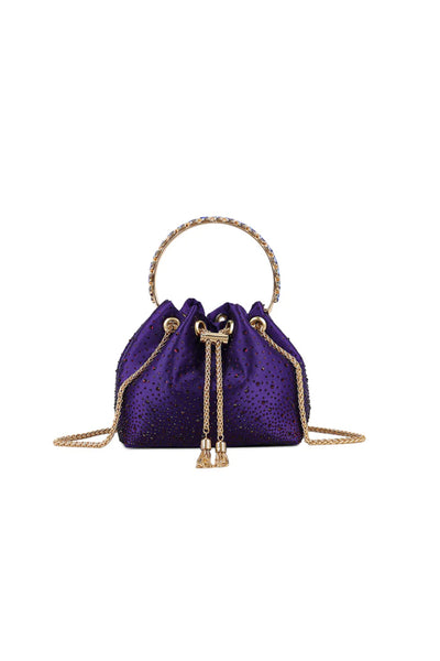 Purple Embellished Top Handle Evening Bag