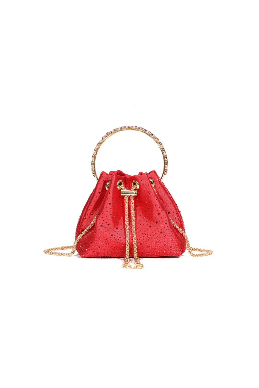 Red Embellished Top Handle Evening Bag