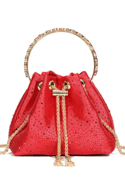 Red Embellished Top Handle Evening Bag