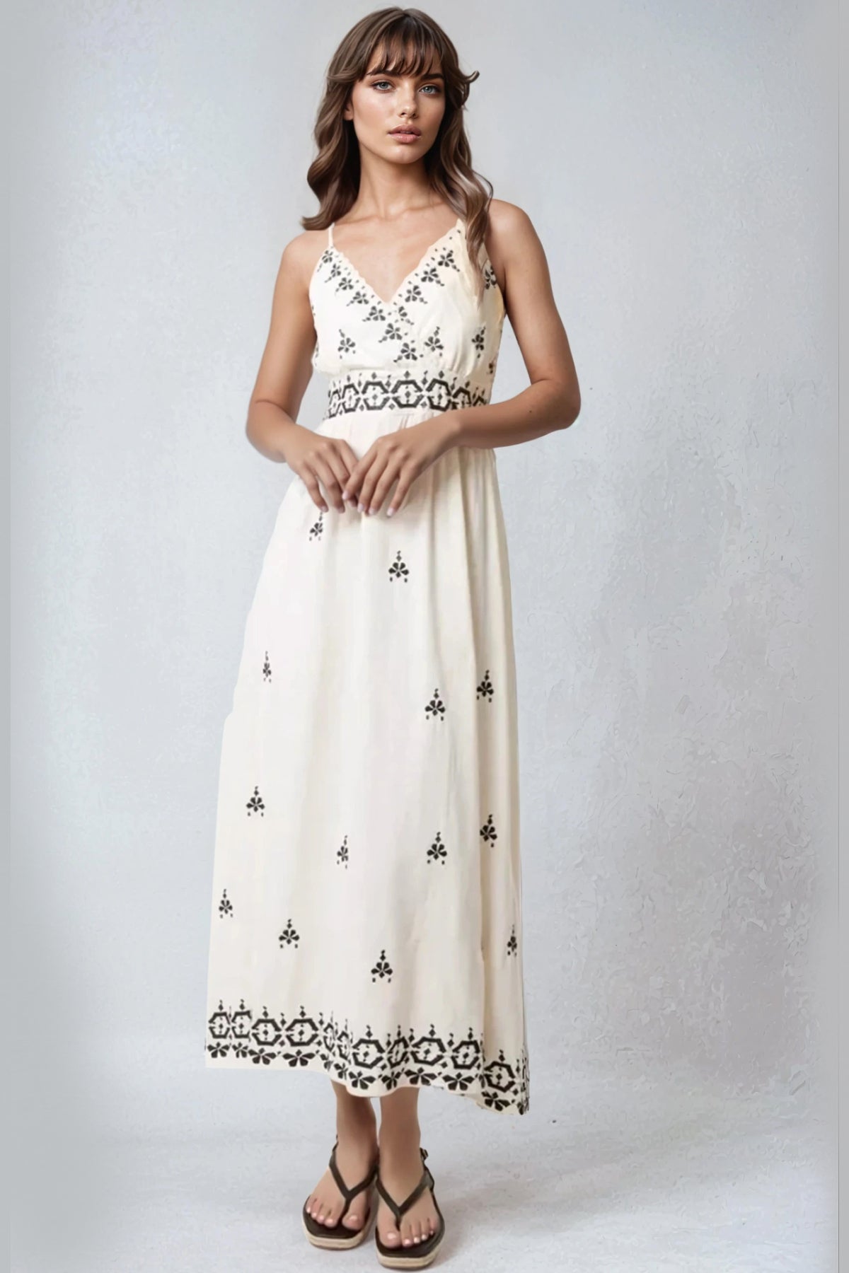 Ivory Embroidered Wrap Front Cami Dress