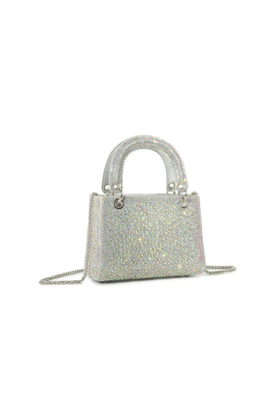 Silver Diamante Top Handle Evening Bag