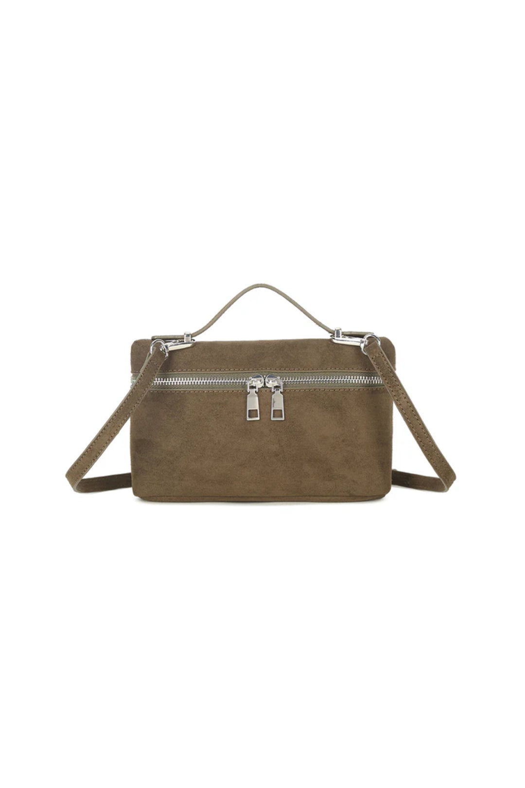 Olive Faux Suede Top Handle Handbag