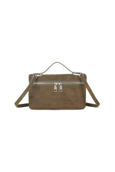 Olive Faux Suede Top Handle Handbag