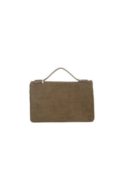 Olive Faux Suede Top Handle Handbag