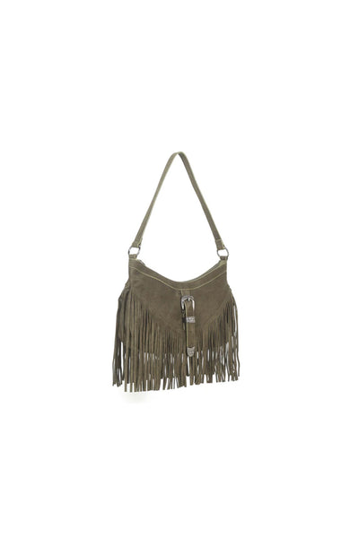 Olive Faux Suede Fringe Handbag