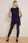 Navy Sleeveless Top With Asymmetric Hem