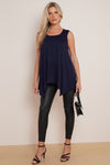 Navy Sleeveless Top With Asymmetric Hem