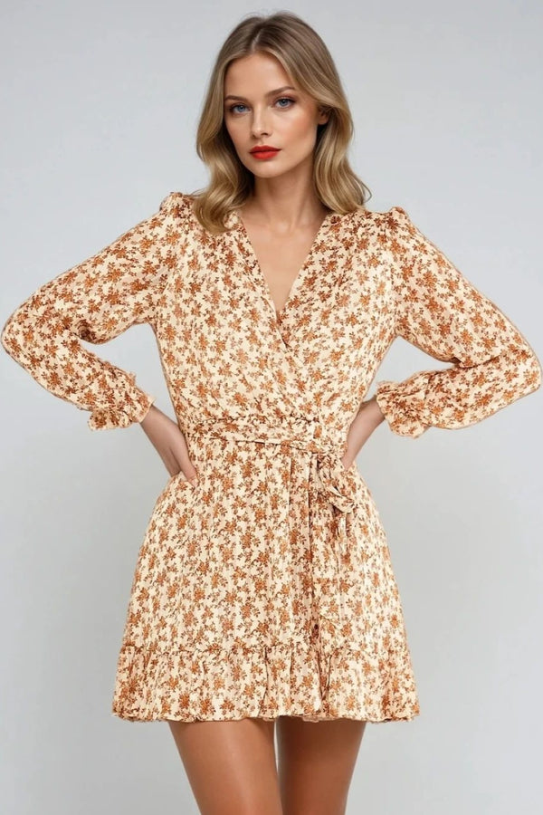 Donagh Strapless Floral Bubble Mini Dress In Beige