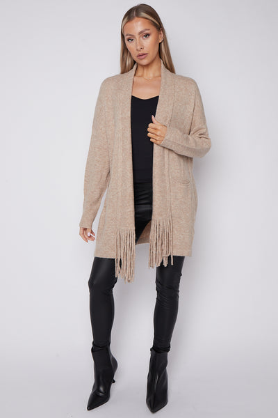 Beige Fringed Tassel Cardigan