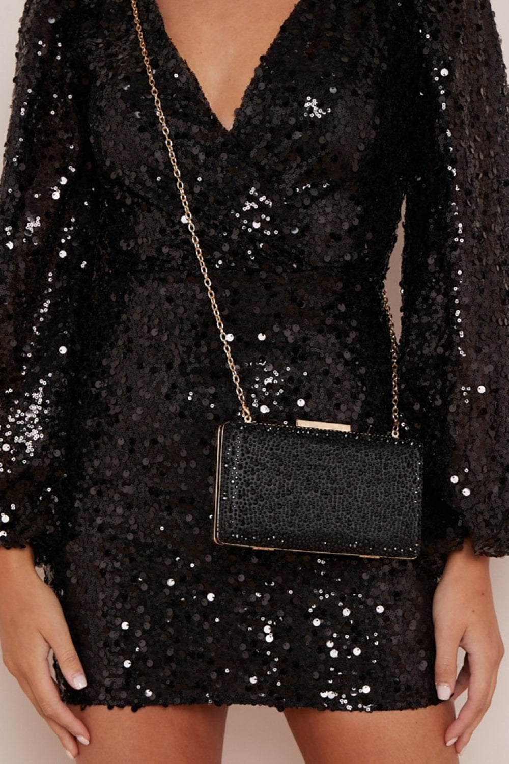 Black Glitter Evening Clutch Bag