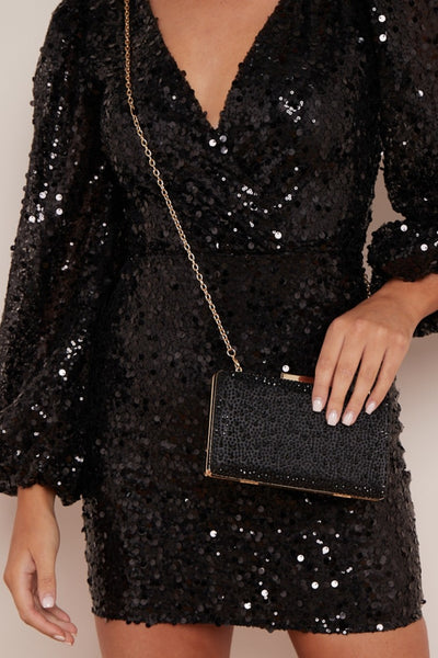 Black Glitter Evening Clutch Bag